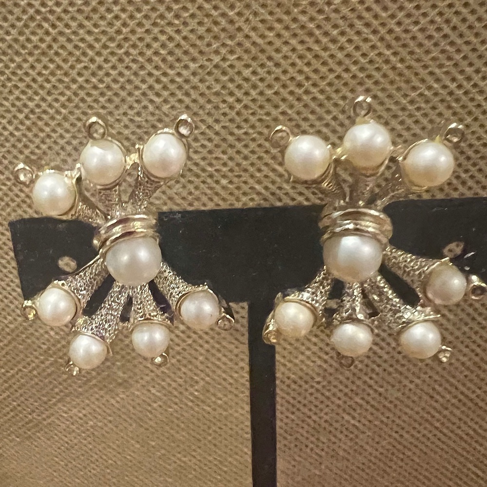 Kramer Vintage Gold-tone Earrings with Faux Pearl Bows